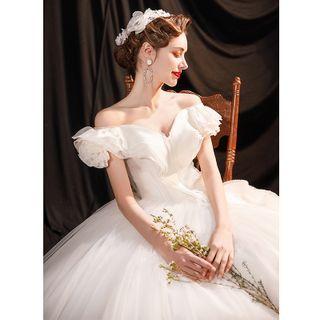 Off-shoulder Ruffle A-line Evening Gown