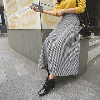 Houndstooth Maxi Flare Skirt