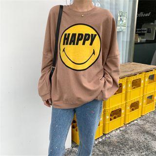 Round Neck Printed Letter Oversized Sweatshirt