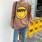 Round Neck Printed Letter Oversized Sweatshirt