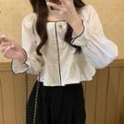 Square-neck Long-sleeve Cropped Chiffon Top