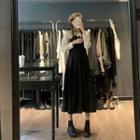 Long-sleeve Lace Trim Collar Blouse / Sleeveless Plain Midi Dress