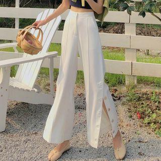 Side-button Boot-cut Pants