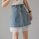 Lace Trim Denim Mini Skirt