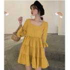 Elbow-sleeve Square Neck Tiered Mini Dress