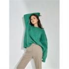 Drop-shoulder Wool Blend Sweater Green - One Size