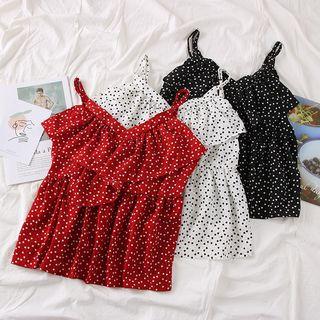 Heart-print Ruffled Sleeveless Top