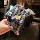 Embroidered Flower Bow Headband