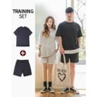 Set: Short-sleeve Striped T-shirt + Drawstring-waist Striped Shorts