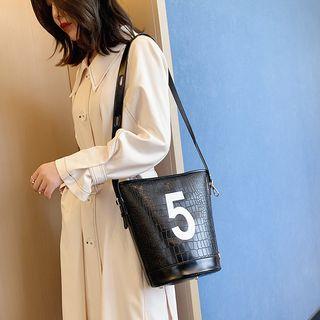Lettering Faux-leather Bucket Bag