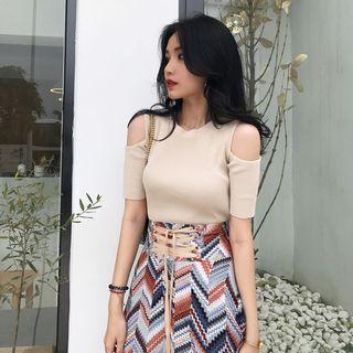 Cut-out Shoulder Top / Pattern Skirt