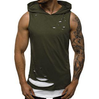 Mock Two-piece Hooded Tank Top