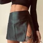 Faux Leather High Waist Slit Miniskirt