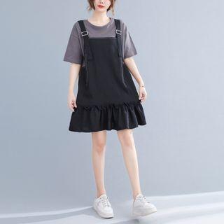 Elbow-sleeve Mock Two-piece Mini A-line Dress