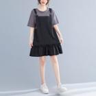 Elbow-sleeve Mock Two-piece Mini A-line Dress
