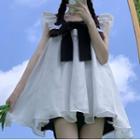 Ruffle Trim Bow Mini A-line Dress