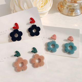 Flannel Heart And Flower Drop Earring