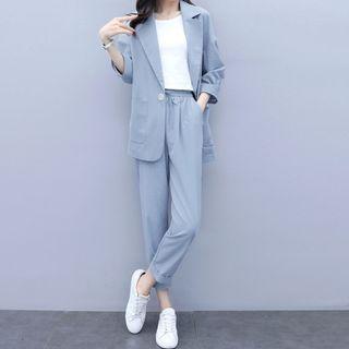 Set: 3/4-sleeve Blazer + Straight Leg Pants