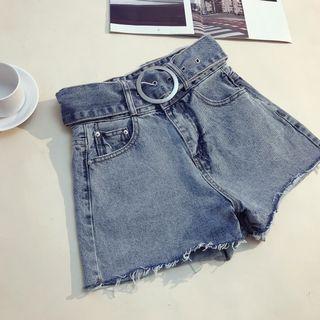 Frayed Hem Wide-leg Denim Hot Pants