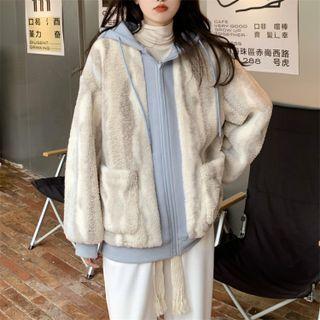 Mock Two-piece Fleece Long-sleeve Hooded Jacket