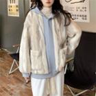 Mock Two-piece Fleece Long-sleeve Hooded Jacket