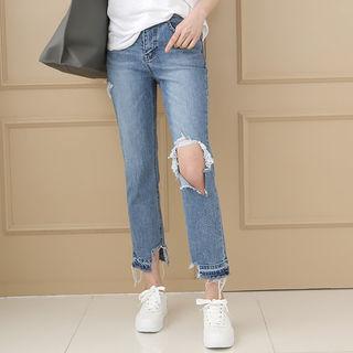 Slit-knee Cutout-hem Jeans