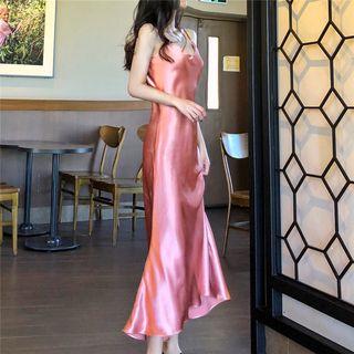 Spaghetti Strap Satin Mermaid Midi Dress