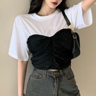 Panel Short-sleeve Cropped T-shirt