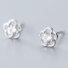 925 Sterling Silver Rhinestone Flower Earring 1 Pair - S925 Silver - Silver - One Size
