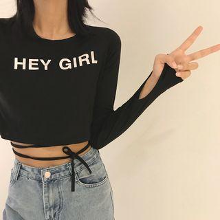 Long-sleeve Lettering Drawstring Tee