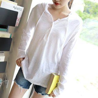 Plain Long Sleeve V-neck Hoodie