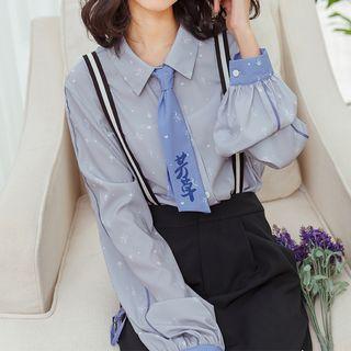 Tie-neck Printed Long-sleeve Shirt