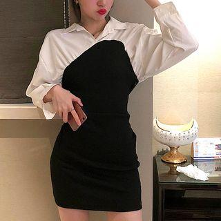 Mock Two-piece Long-sleeve Mini Knit Sheath Dress