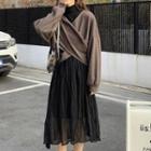 V-neck Pullover / Turtleneck Long-sleeve Midi A-line Dress