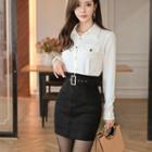 Plain Shirt/ High-waist Mini Pencil Skirt