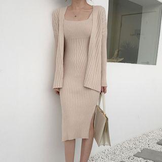 Set: Cardigan + Sleeveless Knit Midi Dress