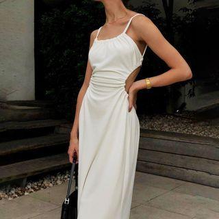 Open-back Strappy Midi A-line Dress