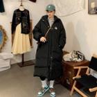 Lettering Hooded Padded Long Coat