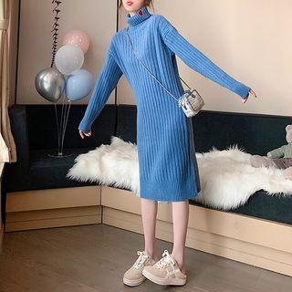 Heart Embroidered Turtleneck Long-sleeve Midi Knit Dress