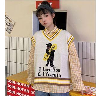 Jacquard Knit Vest / Long-sleeve Plaid Shirt