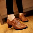 Chunky-heel Wing-tip Oxford Shoes
