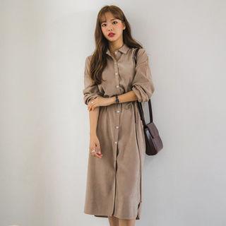 Drop-shoulder Shirtdress With Cord