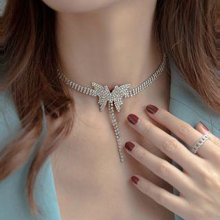 Rhinestone Butterfly Choker 1 Piece - As Shown In Figure - One Size