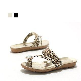 Leopard Strap Slide Sandals