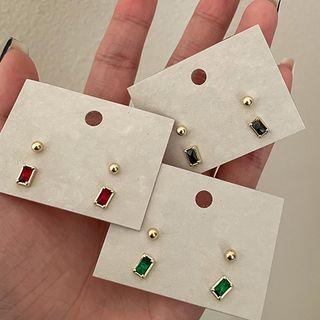 Set: Bead Stud Earring + Rhinestone Stud Earring