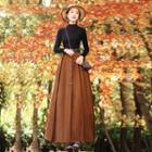 Set: Lettuce Edge Mock Neck Long-sleeve Knit Top + Buttoned Maxi A-line Skirt