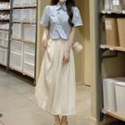 Short-sleeve Frog Buttoned Blouse / A-line Skirt / Set