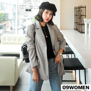 Plus Size Padded-shoulder Glen-plaid Blazer