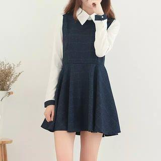 Mock Two-piece Plaid Mini Dress