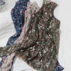 Mock-turtleneck Floral Print Lace Blouse